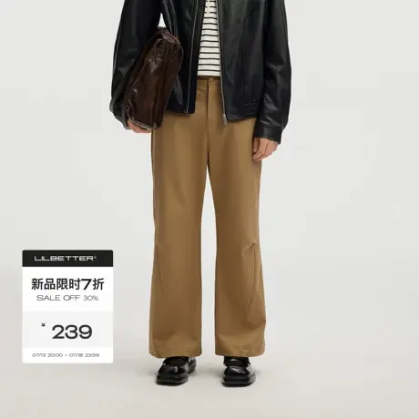 Lilbetter莱赛尔复古休闲直筒卡其裤2025秋宽松捏褶设计微喇长裤商品大图