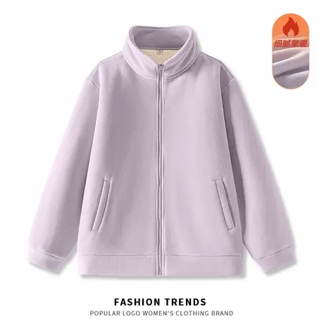 KV真维斯紫色立领开衫女2025秋冬新款加绒加厚小个子保暖上衣外套商品大图