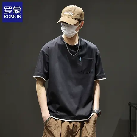 罗蒙潮流新款短袖T恤衫2025夏季薄款美式圆领冰丝时尚半袖上衣N1Z图片