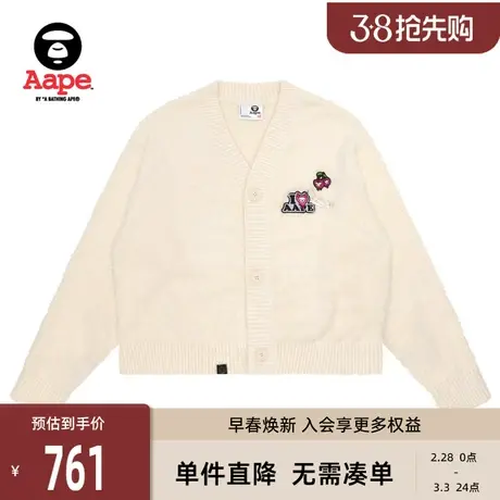 Aape旗舰店女装春夏樱桃猿人刺绣V领休闲针织开衫外套A378XAL商品大图