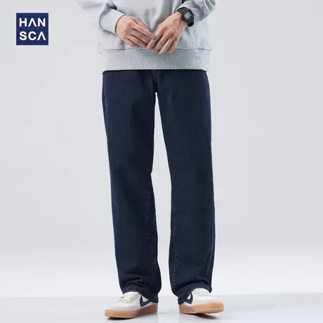 hansca秋季新款原色水洗牛仔裤男美式潮牌直筒宽松痞帅弹力休闲裤商品大图