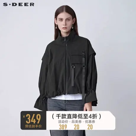 sdeer圣迪奥秋装立领飘带抽绳拼接宽松外套女S22162204🥫商品大图