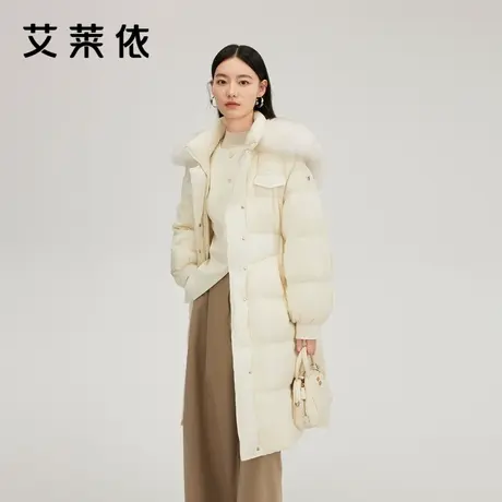 艾莱依鹅绒羽绒服女款冬新款长款外套保暖大衣收腰轻奢大毛领外套商品大图