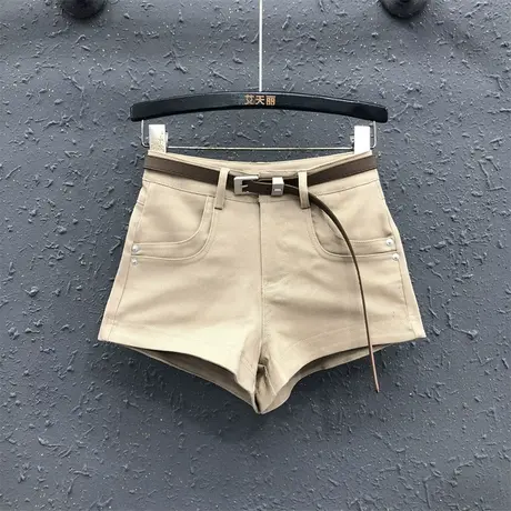 2025夏季新款遮肉高级感休闲百搭美式热裤女高腰显瘦气质阔腿短裤图片