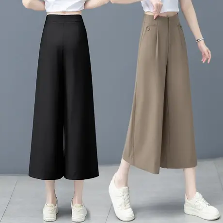 轻薄麻料夏季高腰腿裤女垂感显瘦宽松直筒裤休闲百搭舒适八分裤图片