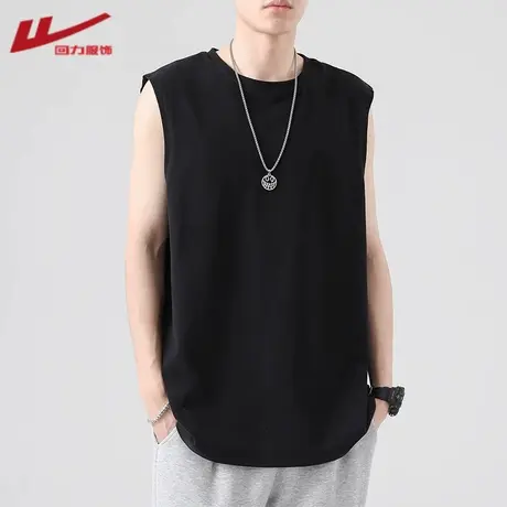 回力背心短袖t恤男夏季纯棉重磅纯色无袖运动汗衫篮球服球衣坎肩图片