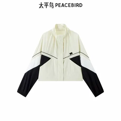 太平鸟立领拼色外套春秋季新款休闲潮流短款拉链夹克外套商品大图