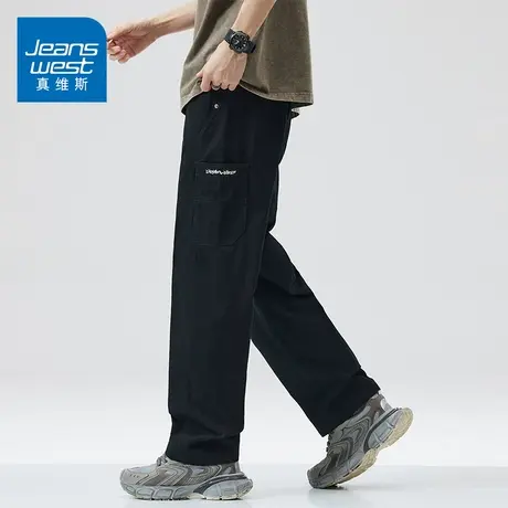 KZ真维斯工装黑色纯棉休闲长裤男士直筒宽松痞帅潮牌男裤子春秋季图片