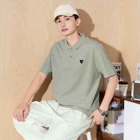 唐狮夏季新款男短袖polo衫简约翻领上衣学生宽松休闲运动T恤图片