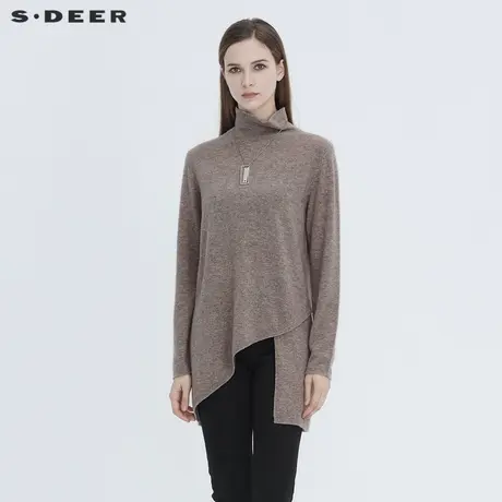 sdeer圣迪奥冬季宽松高领不规则拼接长款纯色针织衫女S20463548图片