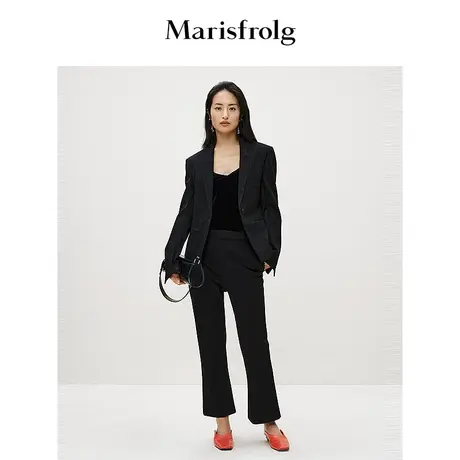 【松弛裤装】玛丝菲尔春季黑色直筒修身九分微喇长裤女商品大图
