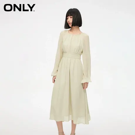 ONLY奥莱夏季文艺简约纯色收腰中长款长袖连衣裙女商品大图