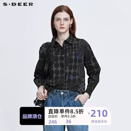sdeer圣迪奥女装个性翻领撞色印花字母宽松衬衫S22160502图片