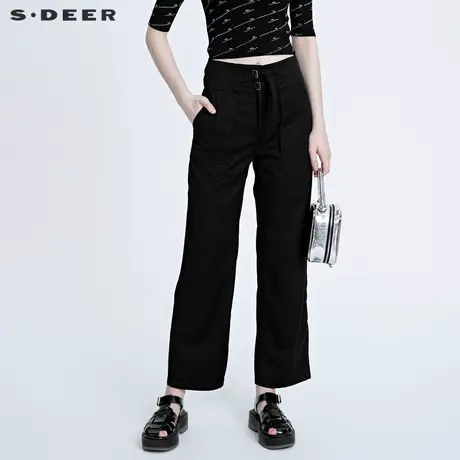 sdeer圣迪奥裤子女时尚高腰插袋拼接直筒长裤S22160803图片