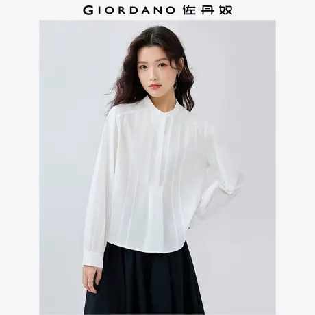 佐丹奴衬衫女装纯棉府绸压褶小立领梭织长袖休闲衬衫 05345102商品大图