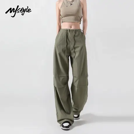 MJ STYLE美式工装伞兵裤女薄款2025夏新款直筒高腰阔腿宽松休闲裤图片