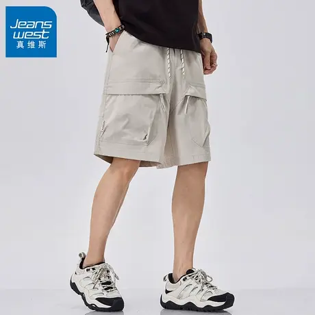 GV真维斯工装休闲库短裤男士薄款宽松卡其色日系网眼透气五分裤Z商品大图