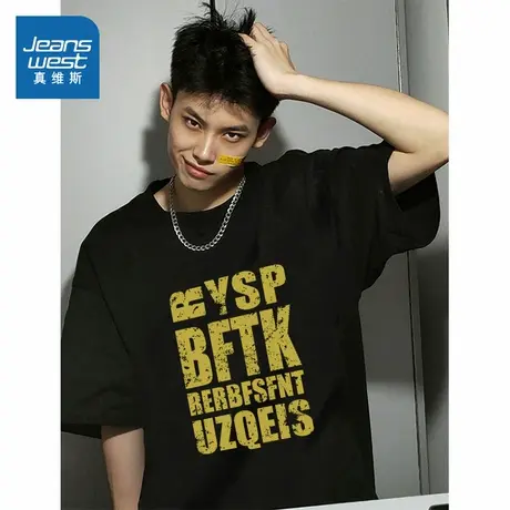 G2真维斯男装2025夏季新款 潮流美式男纯棉圆领印花宽松短袖T恤图片