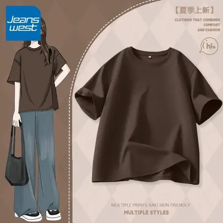 KV真维斯纯棉短袖T恤女2025夏季吸汗透气 圆领宽松打底衫百搭上衣商品大图