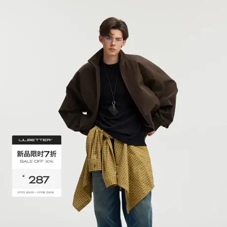 Lilbetter复古户外防风立领夹克2025秋男士休闲宽松挺括落肩外套图片