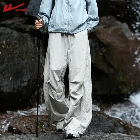回力男士冰丝伞兵裤子夏季美式褶皱直筒长裤宽松阔腿垂感休闲裤潮商品大图
