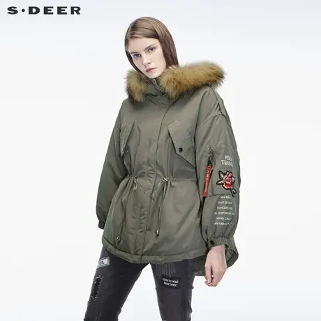 sdeer圣迪奥2018冬装新款字母刺绣抽绳工装连帽羽绒服女S18482409🥑商品大图