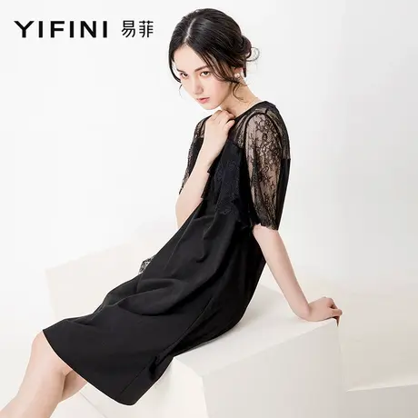 Yifini/易菲蕾丝拼接性感小黑裙宽松显瘦a字连衣裙女夏季新款商品大图