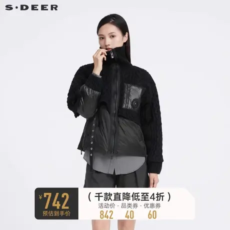 sdeer圣迪奥女装时尚立领针织拼接短款羽绒服S21482491💐商品大图