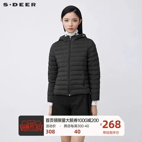 sdeer圣迪奥女装时尚高领连帽轻薄短款羽绒服S21482403🌞商品大图