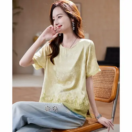 宝诗黎【新品价258元】圆领钉珠提花雪纺衫ACV1084图片