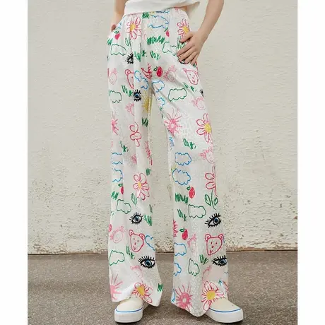 a02卡通别致设计感百搭时尚宽松薄款阔腿裤夏季女式休闲裤商品大图