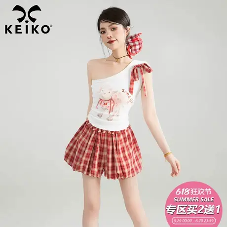 KEIKO 甜心辣妹 多巴胺斜肩背心女夏季弹力修身显瘦吊带无袖上衣图片