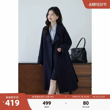 嘉茱莉2025新款高级感无扣长款风衣女宽松休闲英伦风春秋外套翻领商品大图