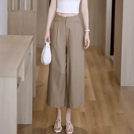 夏季高腰薄款阔腿裤女垂感显瘦宽松八分直筒裤通勤百搭舒适休闲裤商品大图