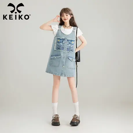 KEIKO 艺术感刺绣牛仔背带连衣裙25夏季复古减龄宽松显瘦背心裙子商品大图