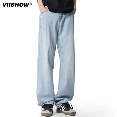 VIISHOW垂感阔腿牛仔裤男2025秋季时尚休闲美式复古vibe宽松裤子商品大图