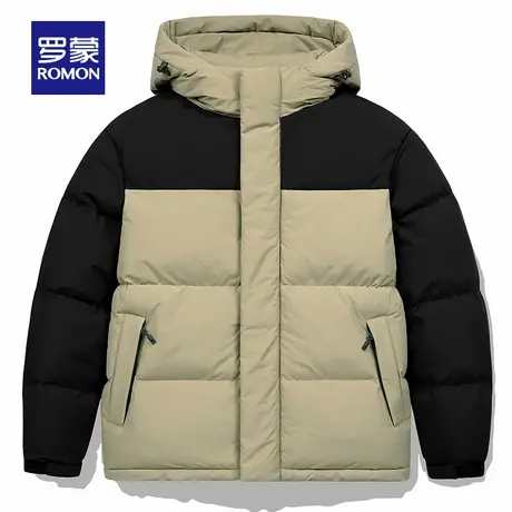 罗蒙男士时尚短款连帽棉服2025秋冬新款简约百搭宽松撞色保暖棉衣图片