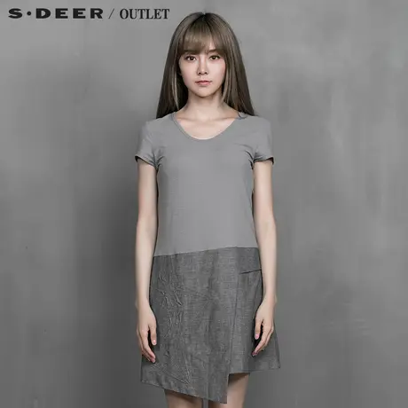 s.deer【新品】圣迪奥简约气质拼接压印工艺设计连衣裙S15281279图片