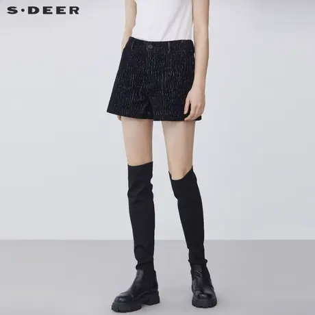 sdeer圣迪奥女装春秋装插袋撞色条纹灯芯绒A字短裤女S21360901图片
