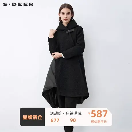 sdeer圣迪奥女装休闲连帽羽绒拼接晕染字母毛呢大衣S21481864图片