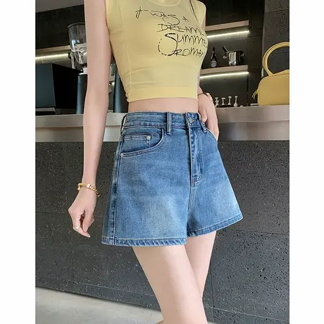 时尚牛仔短裤2025年夏季新款女直筒休闲显瘦高腰百搭通勤裤图片