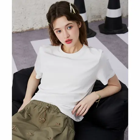 a02【基础白T】修身版型100%棉纯色女式T恤夏短袖上衣图片