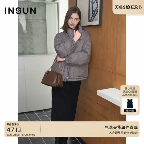 INSUN恩裳2024冬季精纺羊毛千鸟格长白山鹅绒服商品大图