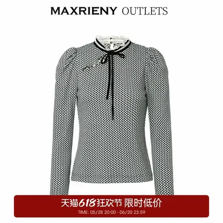 【奥莱】MAXRIENY复古中式蕾丝雪纺衫镂空夏款羊腿袖长袖上衣商品大图