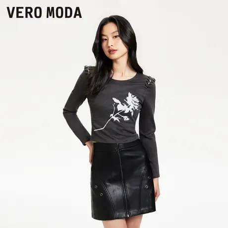 Vero Moda奥莱T恤女春夏新款H版型圆领绑带花朵印花甜酷上衣流行商品大图