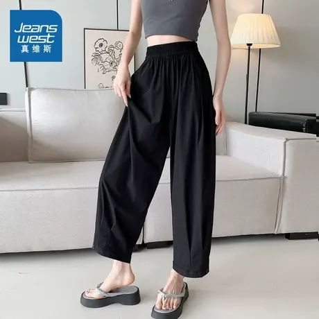 LE真维斯女装2025夏季新款简约风松紧腰休闲百搭通勤风女装长裤图片