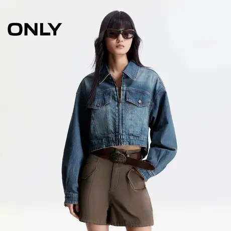 ONLY2025夏季新款慵懒随性弧形剪裁宽松落肩个性水洗牛仔外套女商品大图