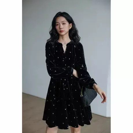 爵莱菲大码法式刺绣连衣裙女早春赫本风气质高级感复古中长款裙子商品大图