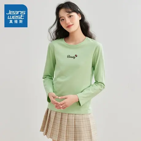 ZC真维斯女装2025春季新款休闲简约百搭日常甜美高街圆领长袖T恤商品大图