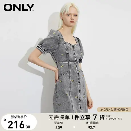 ONLY奥莱夏季摩登复古方领高腰短款牛仔连衣裙女图片